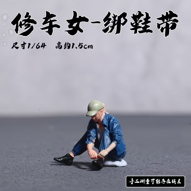 1:64 Scale Mini Mechanic & Car Wash Worker Figure, Diecast Model Diorama Accessory, Scene Decoration