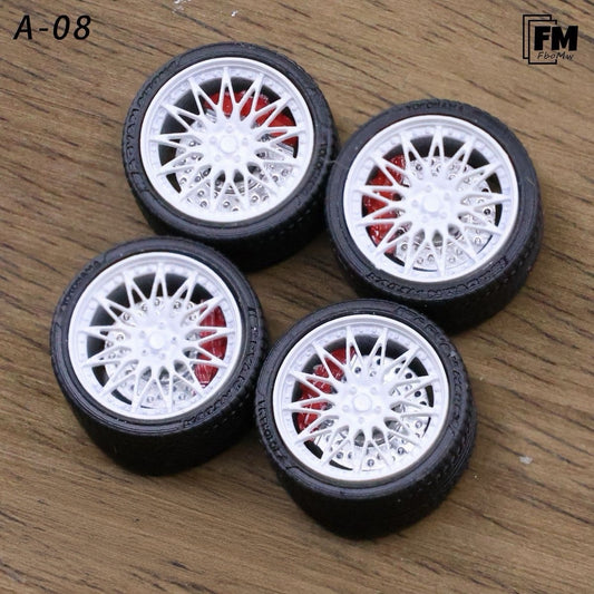 【In Stock】FM A-08 10.5mm Custom Static Wheel Rims for 1:64 Diecast Cars – Premium Alloy Wheels & Rubber Tires