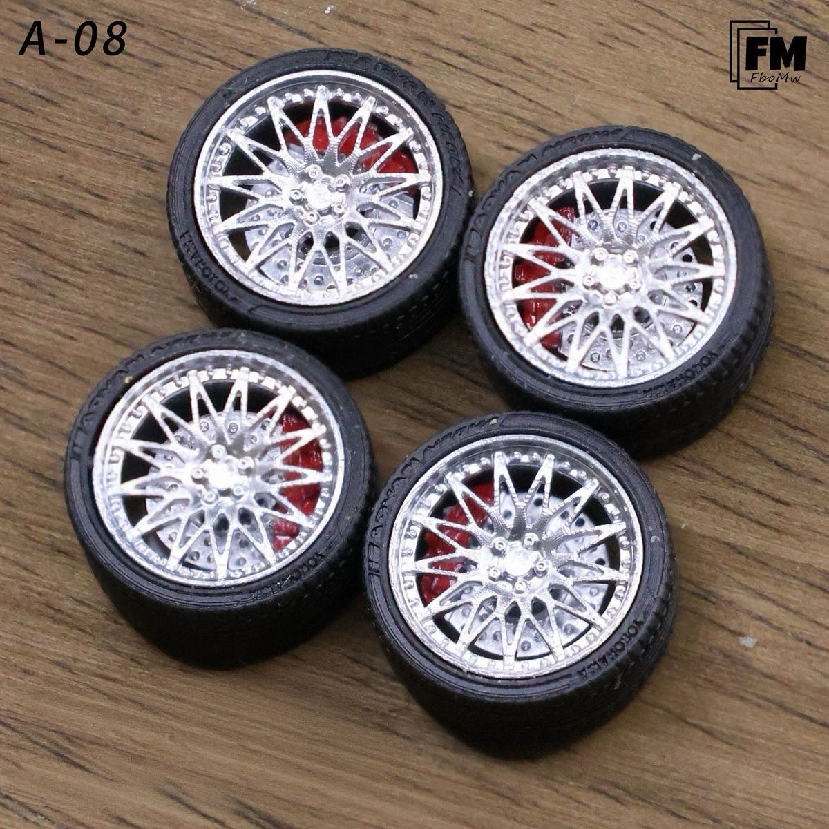 【In Stock】FM A-08 10.5mm Custom Static Wheel Rims for 1:64 Diecast Cars – Premium Alloy Wheels & Rubber Tires