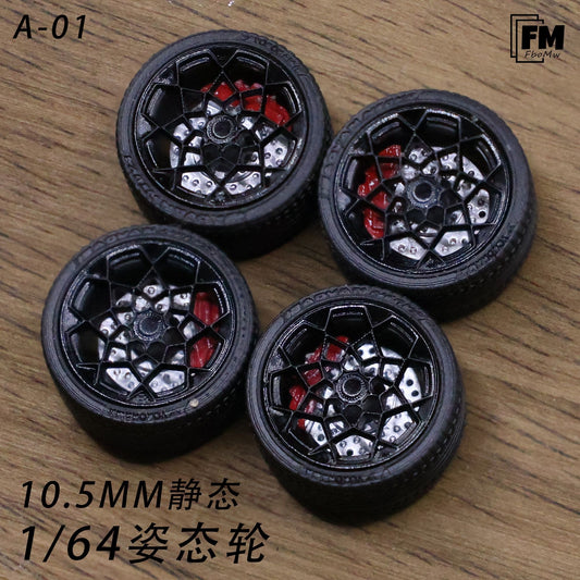 【In Stock】FM A-01 10.5mm Custom Static Wheel Rims for 1:64 Diecast Cars – Premium Alloy Wheels & Rubber Tires