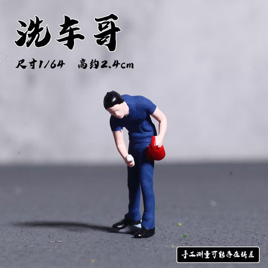1:64 Scale Mini Mechanic & Car Wash Worker Figure, Diecast Model Diorama Accessory, Scene Decoration