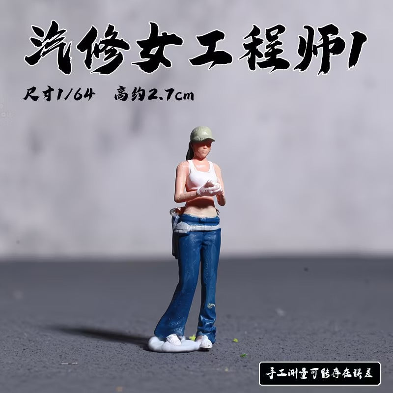 1:64 Scale Mini Mechanic & Car Wash Worker Figure, Diecast Model Diorama Accessory, Scene Decoration