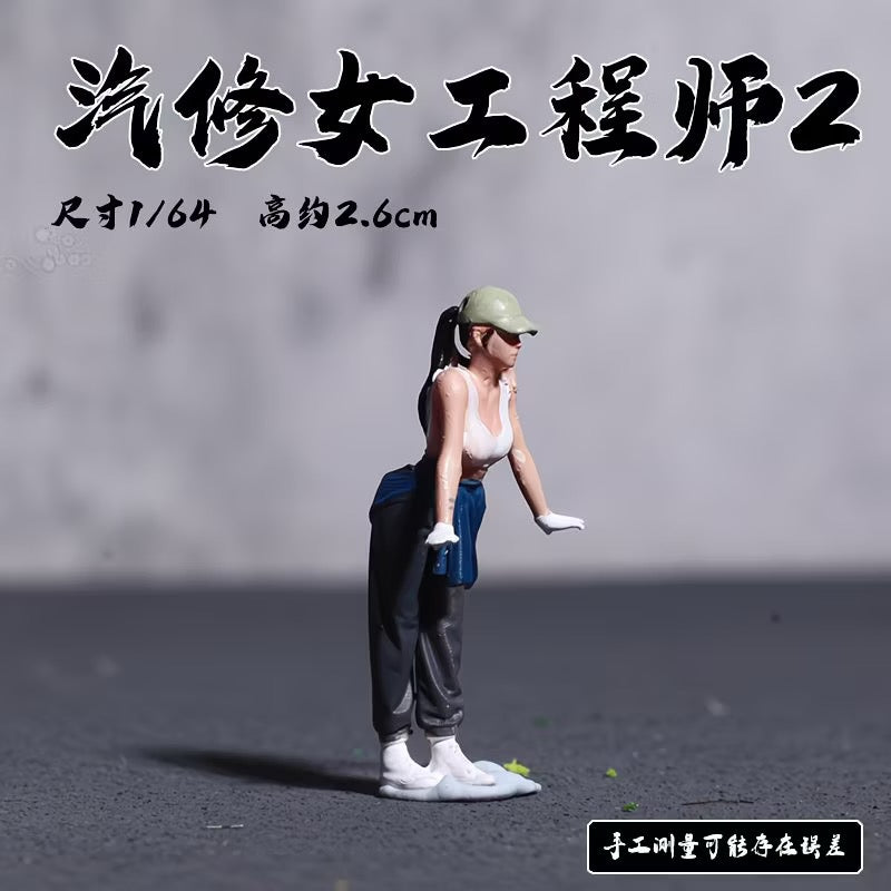 1:64 Scale Mini Mechanic & Car Wash Worker Figure, Diecast Model Diorama Accessory, Scene Decoration
