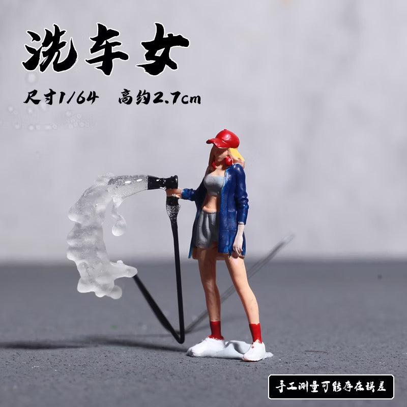 1:64 Scale Mini Mechanic & Car Wash Worker Figure, Diecast Model Diorama Accessory, Scene Decoration
