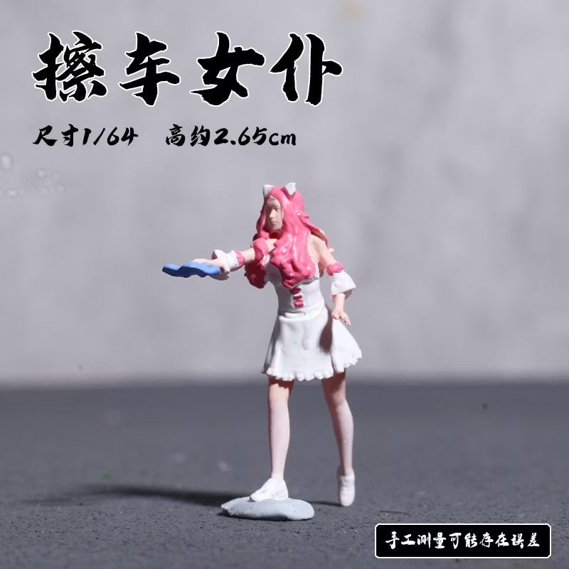 1:64 Scale Mini Mechanic & Car Wash Worker Figure, Diecast Model Diorama Accessory, Scene Decoration