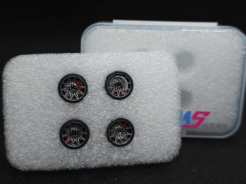 1:64 BMW M3 Touring Replica Bearing Wheels with Tires 9.8mm Custom Alloy Rims for Diecast Models