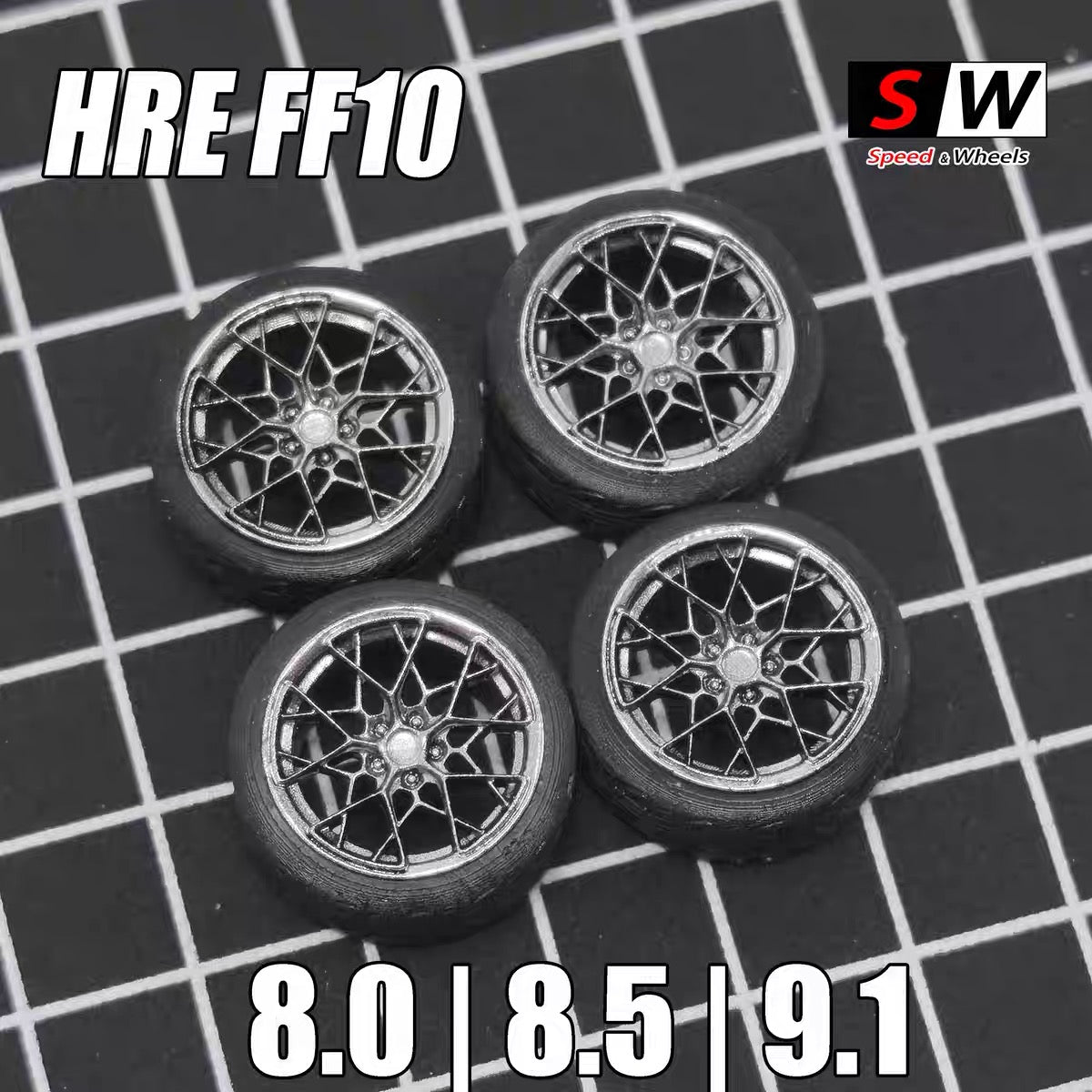 1:64 HRE FF10 Stance Fitment Wheels – Custom Rubber Tire Rim Set for Diecast Models