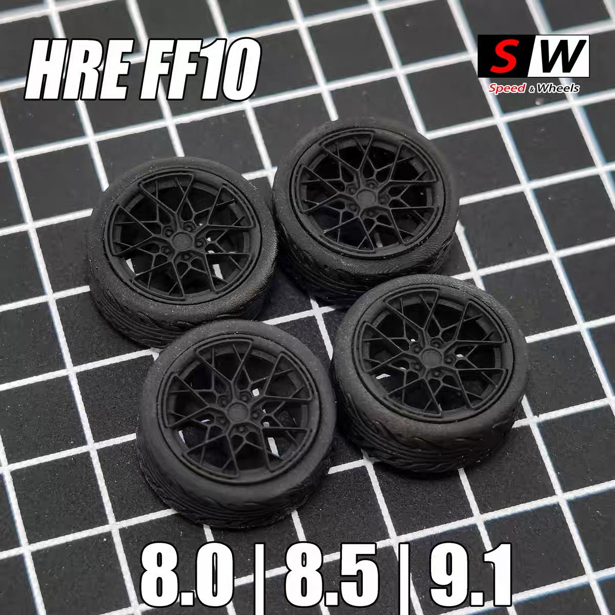 1:64 HRE FF10 Stance Fitment Wheels – Custom Rubber Tire Rim Set for Diecast Models