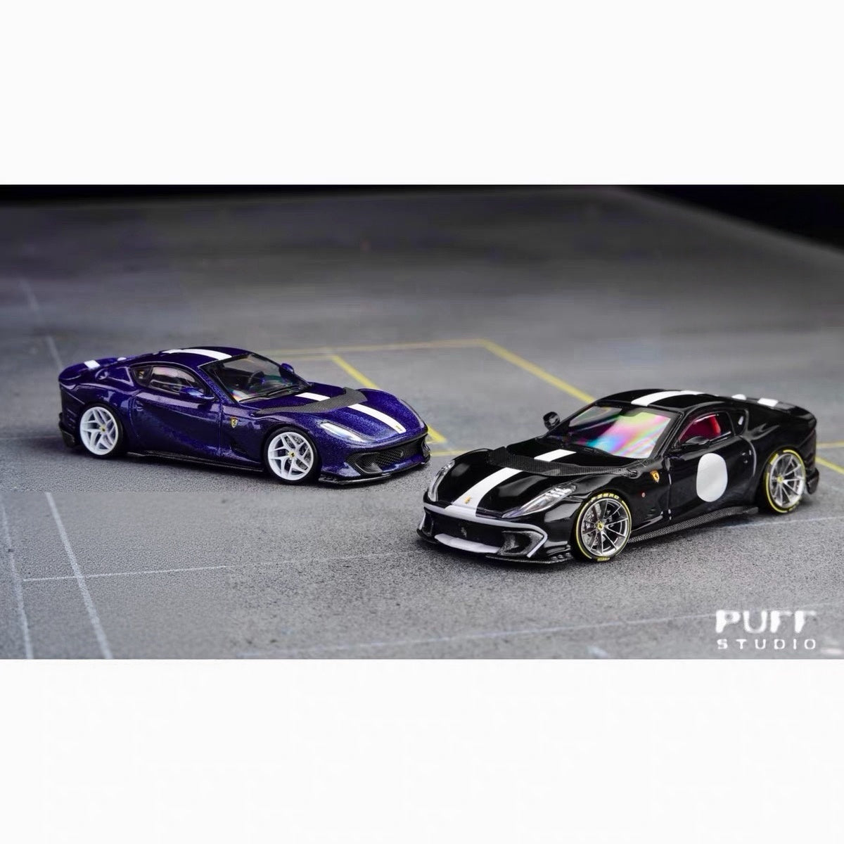 Puff Studio 1:64 Ferrari 812 Wheels | Front 8.5mm Rear 8.8mm Axle OEM Style Aggressive Stance Diecast Custom Wheels