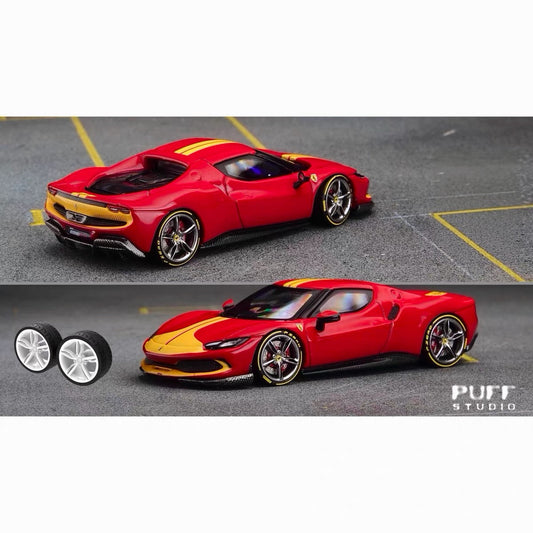 Puff Studio 1:64 Ferrari 296 GTB Wheels | Front 8.5mm Rear 8.8mm Axle OEM Style Aggressive Stance Diecast Custom Wheel Set