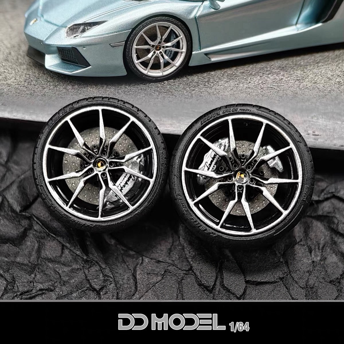 1:64 DD MODEL Rolling Wheels with Bearings - Factory Stock Rims for Custom LP720 LP740 Diecast Car