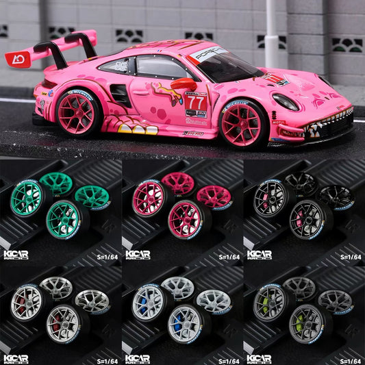 1:64 Dynamic Bearing Wheel Set with Resin Tires – Pink Dino & Green Dino Custom Wheels for MINI GT Diecast Model Cars