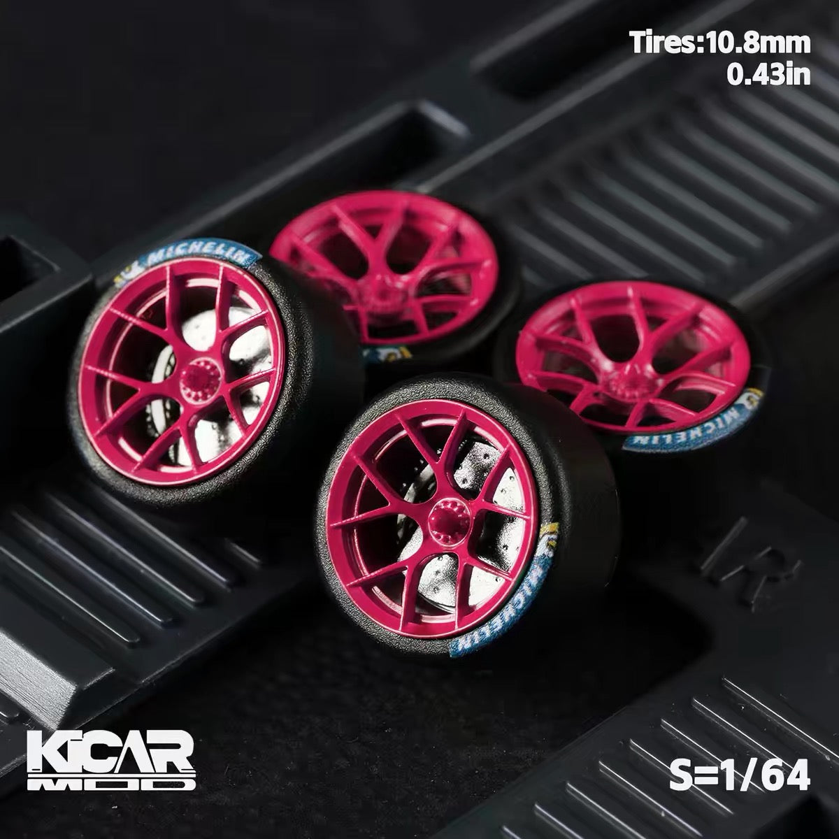 1:64 Dynamic Bearing Wheel Set with Resin Tires – Pink Dino & Green Dino Custom Wheels for MINI GT Diecast Model Cars