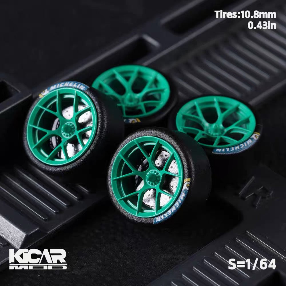 1:64 Dynamic Bearing Wheel Set with Resin Tires – Pink Dino & Green Dino Custom Wheels for MINI GT Diecast Model Cars