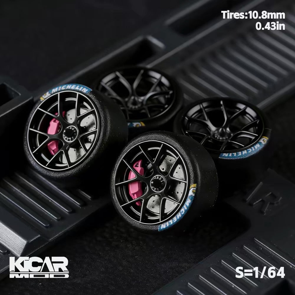 1:64 Dynamic Bearing Wheel Set with Resin Tires – Pink Dino & Green Dino Custom Wheels for MINI GT Diecast Model Cars