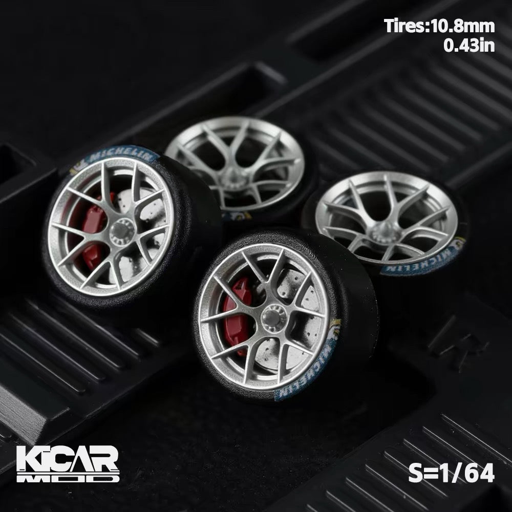 1:64 Dynamic Bearing Wheel Set with Resin Tires – Pink Dino & Green Dino Custom Wheels for MINI GT Diecast Model Cars