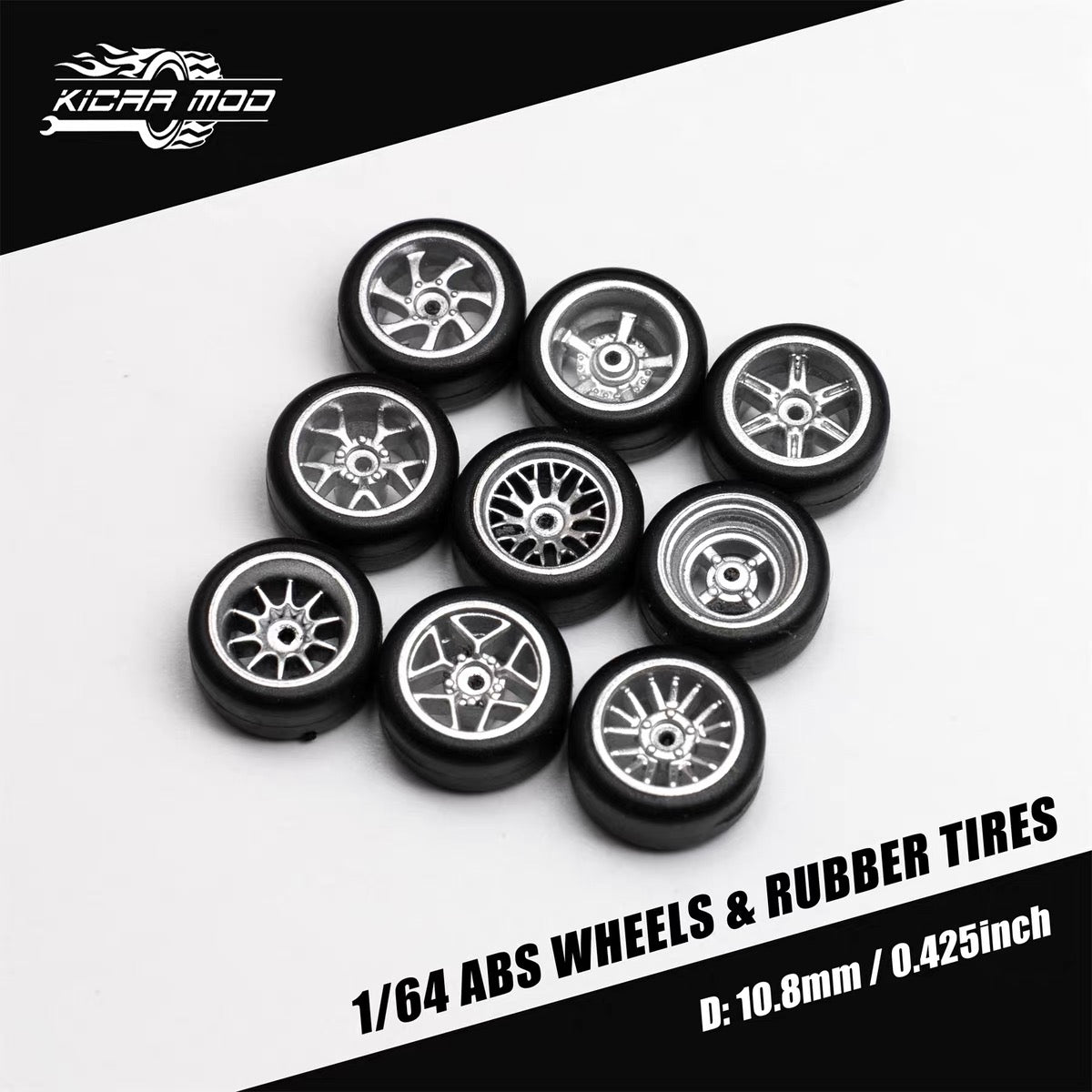 1:64 Hot Wheels Compatible Silver Alloy Wheels 11mm – Fixed Tire Custom Wheel Set for Diecast Model Cars