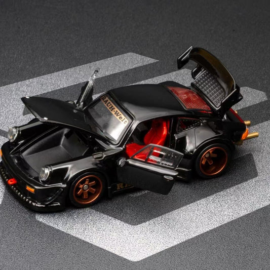 FG 1:64 Porsche RWB 930 Diecast Model Car Full Opening Black Collectible Display Model