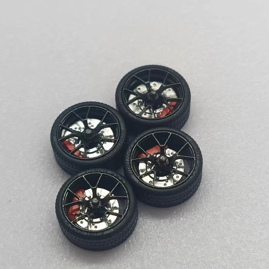 1:64 Static Resin Wheel Set 10.5mm | Custom Wheels with Rubber Tires for Diecast Model Cars