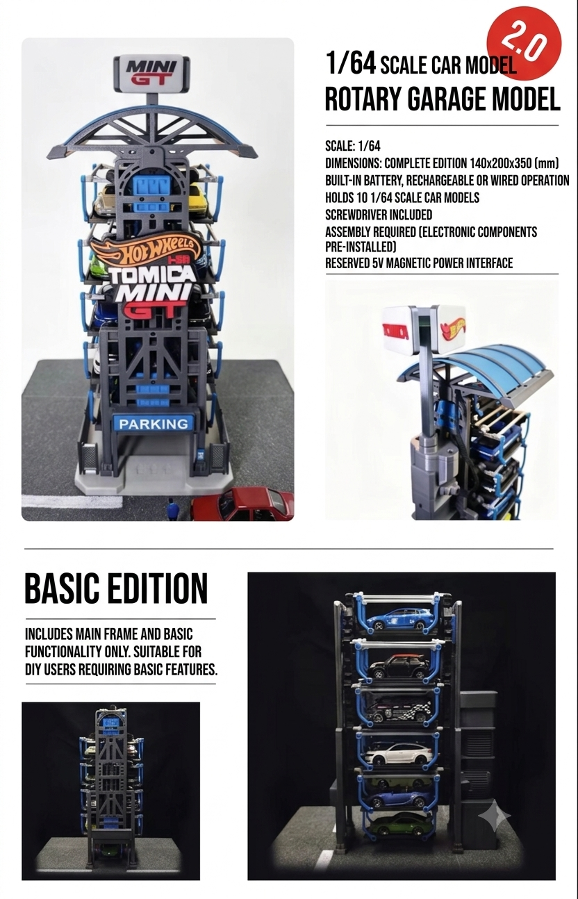 1:64 Scale Electric Rotating Parking Lot & Diorama Display Garage V2.0