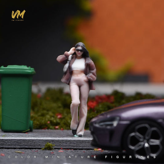 1:64 Stylish Female Figure with Sunglasses | 3D Printed Miniature Diorama Figure for Diecast Model Cars